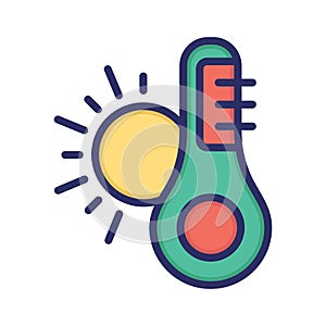 Temperature, thermometer, sun, measure fully editable vector icon photo