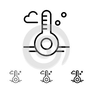 Temperature, Thermometer, Weather, Spring Bold and thin black line icon set