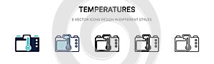 Temperatures icon in filled, thin line, outline and stroke style. Vector illustration of two colored and black temperatures vector