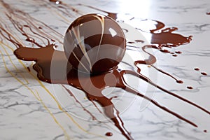 tempered chocolate poured on a clean marble surface