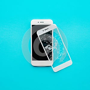 Tempered glass shield or film screen cover with mobile phone.