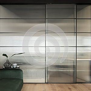 Tempered glass wall in modern room