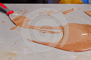 Tempering of the chocolate photo