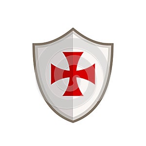 Templar shield with red cross isolated on white background.