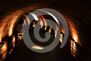 The Templar Tunnel in old city Acre, Akko, and templar architecture, pillars etc photo