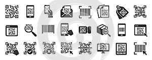 QR Code glyph solid icons collection