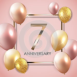 Template 7 Years Anniversary Background with Balloons Vector Illustration