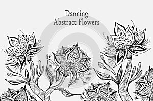 Template from Abstract Tropic Fantasy flowers in black  and white