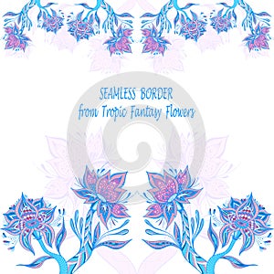 Template from Abstract Tropic Fantasy flowers in blue pink lilac colors