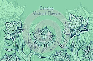 Template from Abstract Tropic Fantasy flowers in marine blue