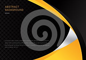 Template abstract yellow and black contrast corporate business curves background with squares pattern texture and copy space. You