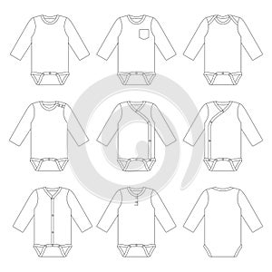 Template all model long sleeve baby onesie vector illustration