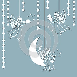 Template angel for cut of laser or engraved. Stencil for paper, plastic, wood, laser cut acrylic. Decoration for windows, wall and