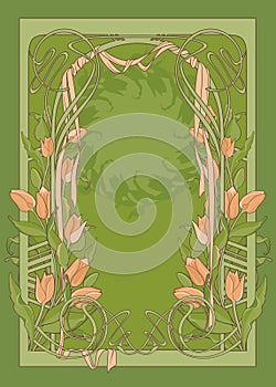 Template of art deco poster with tulips