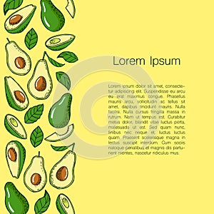 Template with avocado on background and place for text.