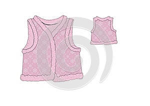 Template of baby girl shearing printed padded jacket design