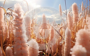 Template background with dried flowers in color of the year 2024 Peach Fuzz