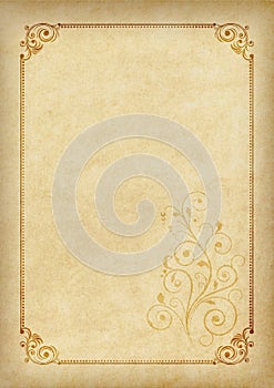 Template, background with a framework and decorative element on piece of parchment.