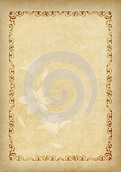 Template, background with a framework and decorative element on piece of parchment.
