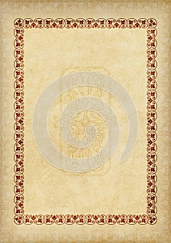 Template, background with a framework and decorative element on piece of parchment.