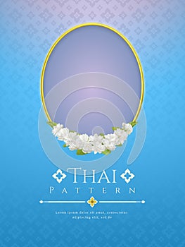 Template background for Mother`s day thailand with modern line Thai pattern traditional concept and frame beautiful Jasmine flowe