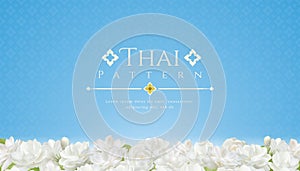 Template background for Mothers day thailand and beautiful Jasmine flower with modern line Thai pattern traditional concept