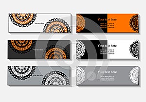 Template banner, business card, an invitation, a document with circular patterns. Mandala
