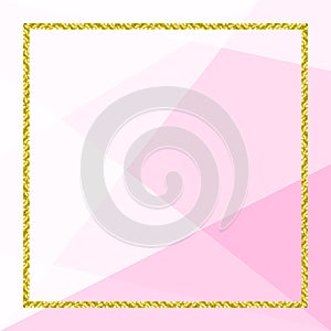 Template banner with golden glitter frame on soft pink geometric background, glitter gold frame pink for advertising promotion