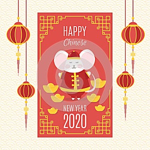 Template banner, poster, flyer image for chinese Happy new year party with rat, mice. Lunar horoscope sign mouse. Happy