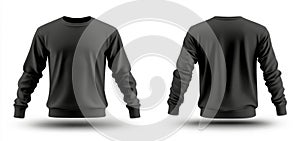 Template for a black blank sweatshirt with front and back views on a white background
