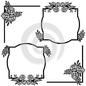 Template black and white rose floral border frame. Vector