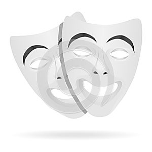 Template Blank White Mask Theaters. Realistic Empty Mock Up. White theatrical masks. Comedy theater Mask photo
