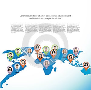 Template of business people on the world map.