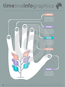 Template. Business presentation concept with 6 options. Report with human hand and icons set. Info graphics - The introduction of