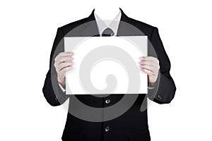 Template businessman show blank paper, included clipping path