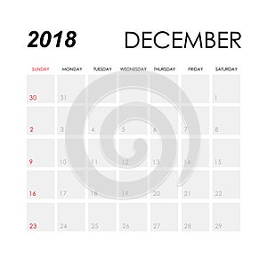 Template of calendar for December 2018