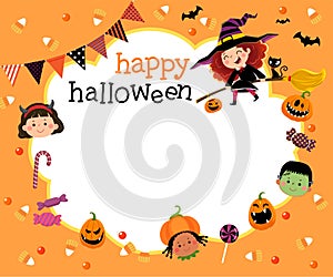 Template with cartoon of happy kids and candies in Halloween concept