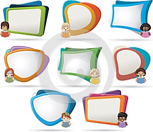 Template with cartoon student children reading books