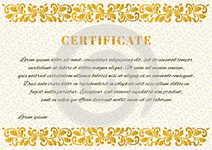 Template for Certificate with vegetal background and ornate frame. photo