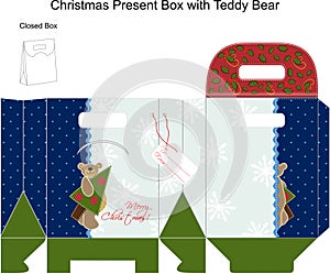 Template Christmas gift box with Teddy Bear.