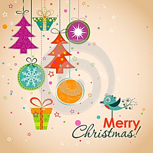 Template Christmas greeting card, ribbon, vector