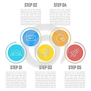 Template circle infographic vector with arrows and 5 steps or options. Infographics for business concept