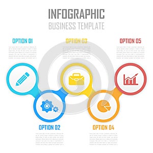 Template circle infographic vector with arrows and 5 steps or options. Infographics for business concept