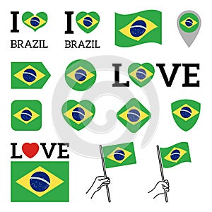 Flag of Brazil. Set of vector Flags. I love Brazil