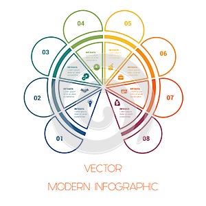 Template of colorful semicircle from lines for infographics wit