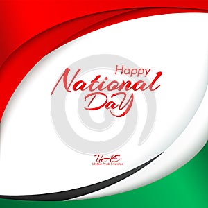 Template with colors of the national flag of United Arab Emirates UAE with the text of Happy National Day and Independence Day UAE photo