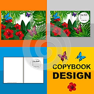 Template cover of a copybook with an trendy design: hibiscus flower