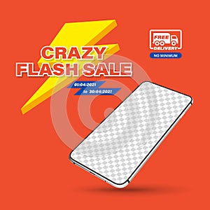 Template crazy flash sale with perspective smartphone