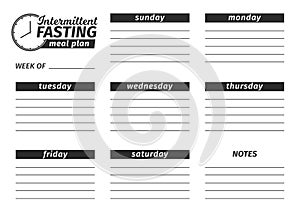 Template for the creation of the food menu. Vector illustration. Seven-day horizontal meal plan of Intermittent fasting. photo