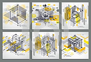 Template 3D yellow design layout for brochures set , flyer , poster, advertising, cover, vector abstract modern background.